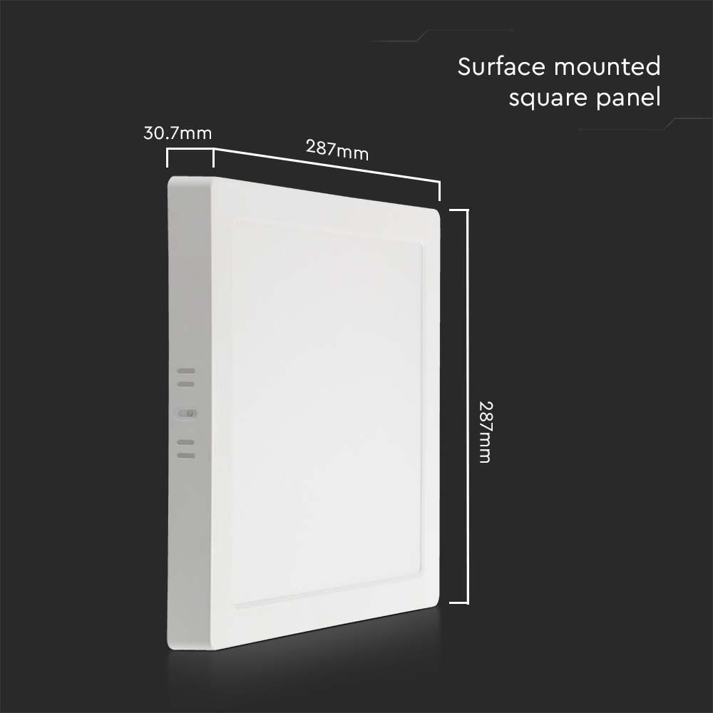 24W bagbelyst panel - 3000K, påbygning, kvadratisk, 2500lm, RA80