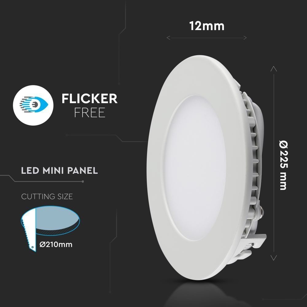 V-Tac 18W LED indbygningspanel - Ø21 cm hul, Ø22,5 cm mål, 230V, 1500lm, RA80, Flicker free
