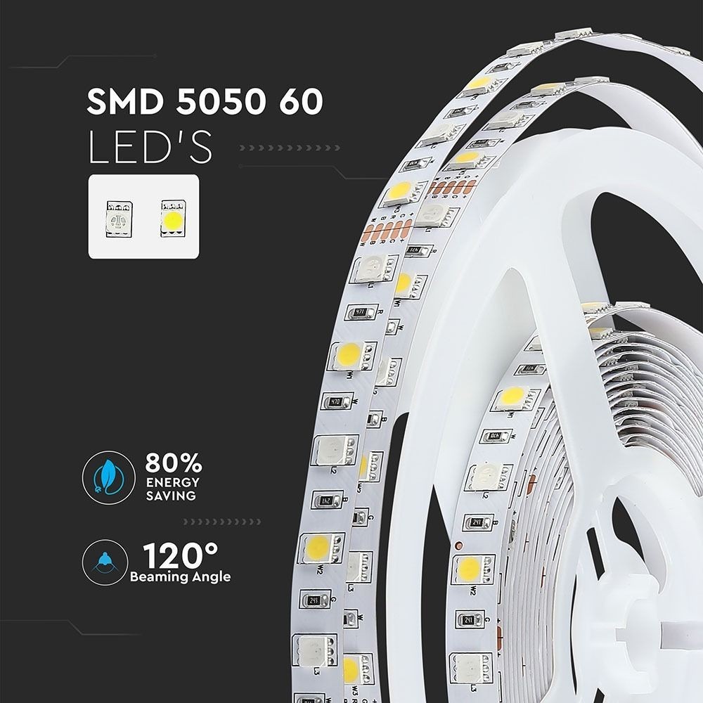V-Tac 10,8W/m RGB+NW LED-strips - 5m, 60 LED pr. meter, 900lm/m