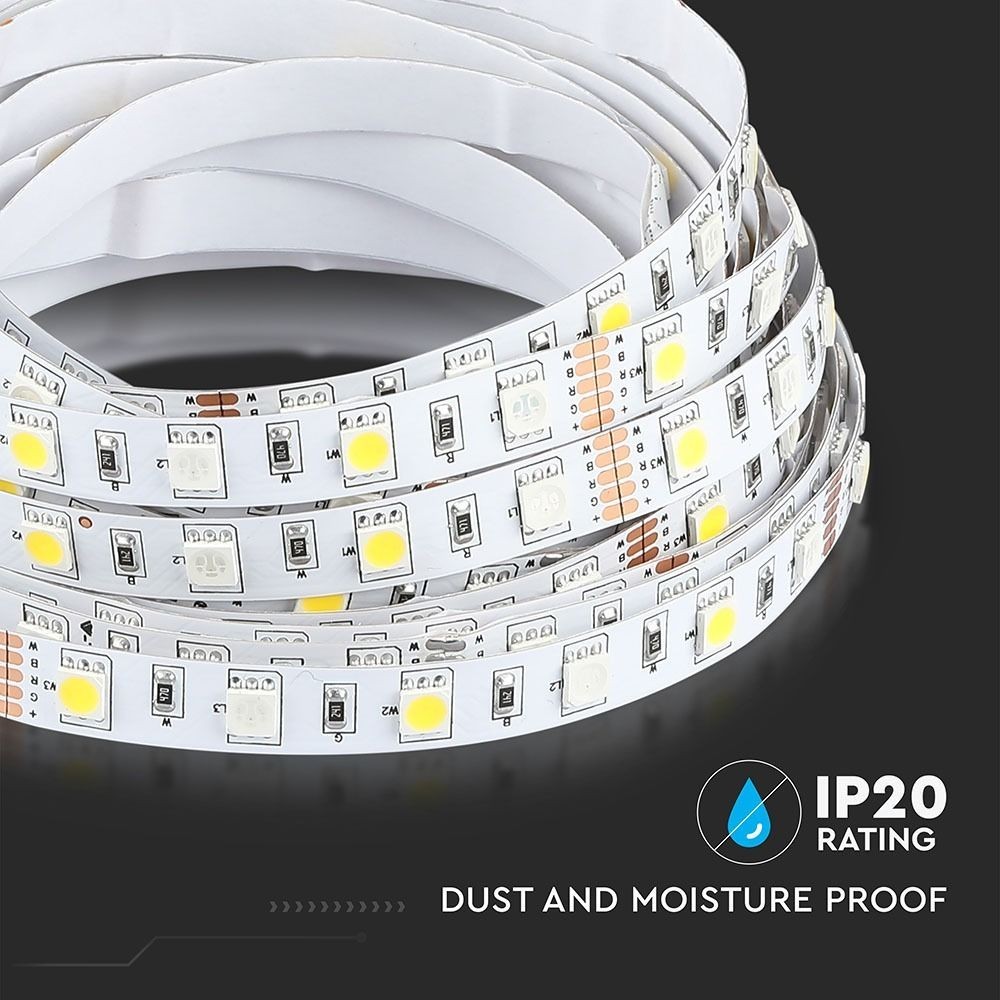 V-Tac 10,8W/m RGB+NW LED-strips - 5m, 60 LED pr. meter, 900lm/m