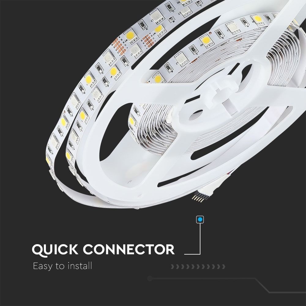 V-Tac 10,8W/m RGB+NW LED-strips - 5m, 60 LED pr. meter, 900lm/m