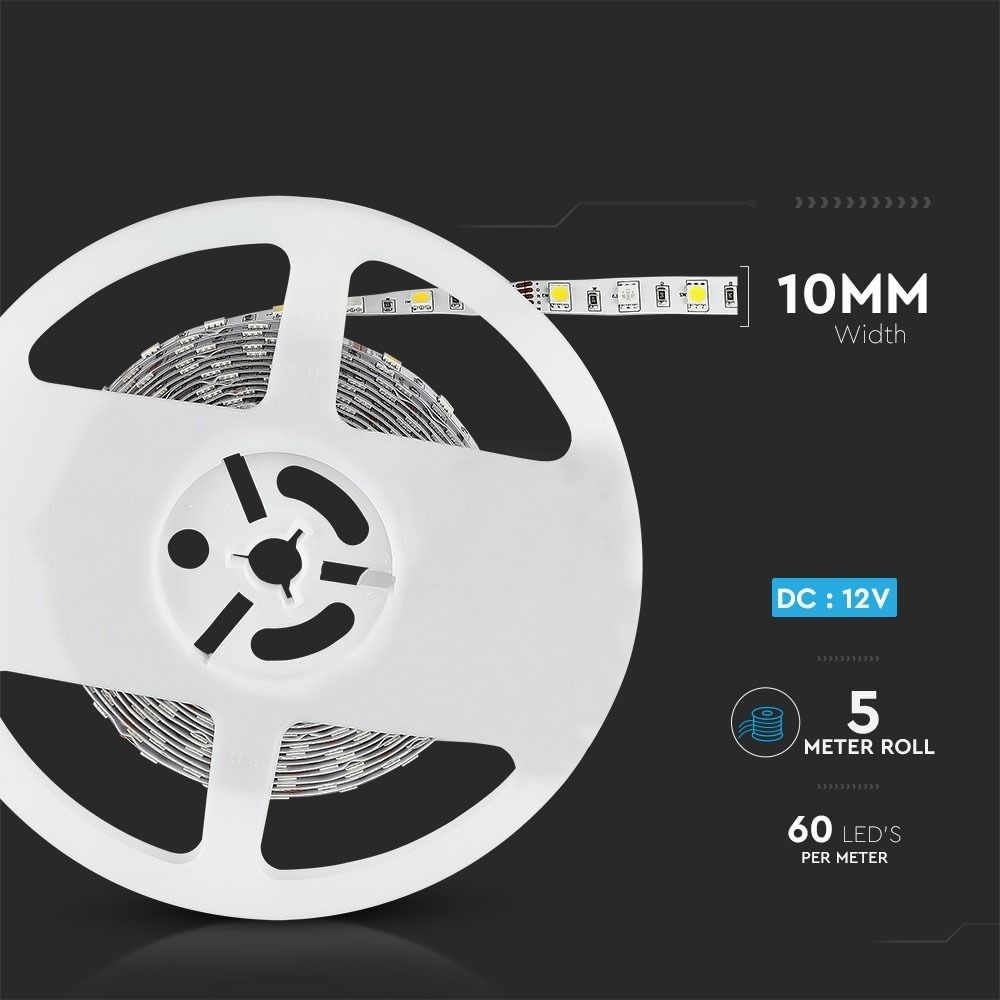 V-Tac 10,8W/m RGB+NW LED-strips - 5m, 60 LED pr. meter, 900lm/m