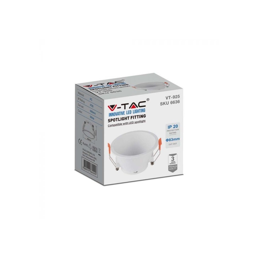 Hvid downlight uden blænding, Ø9,3 cm, MR16 eller GU10 fatning
