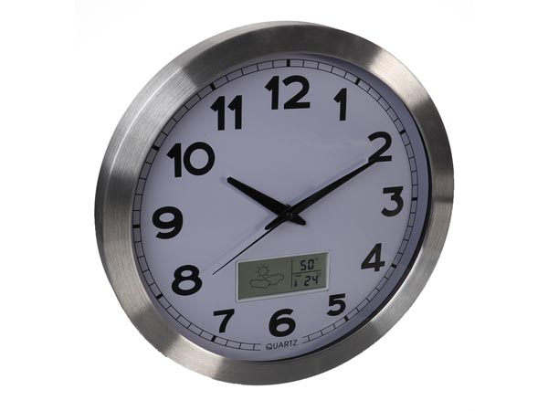 Analog vægur m. LCD display - Termo- og hygrometer, Ø35cm