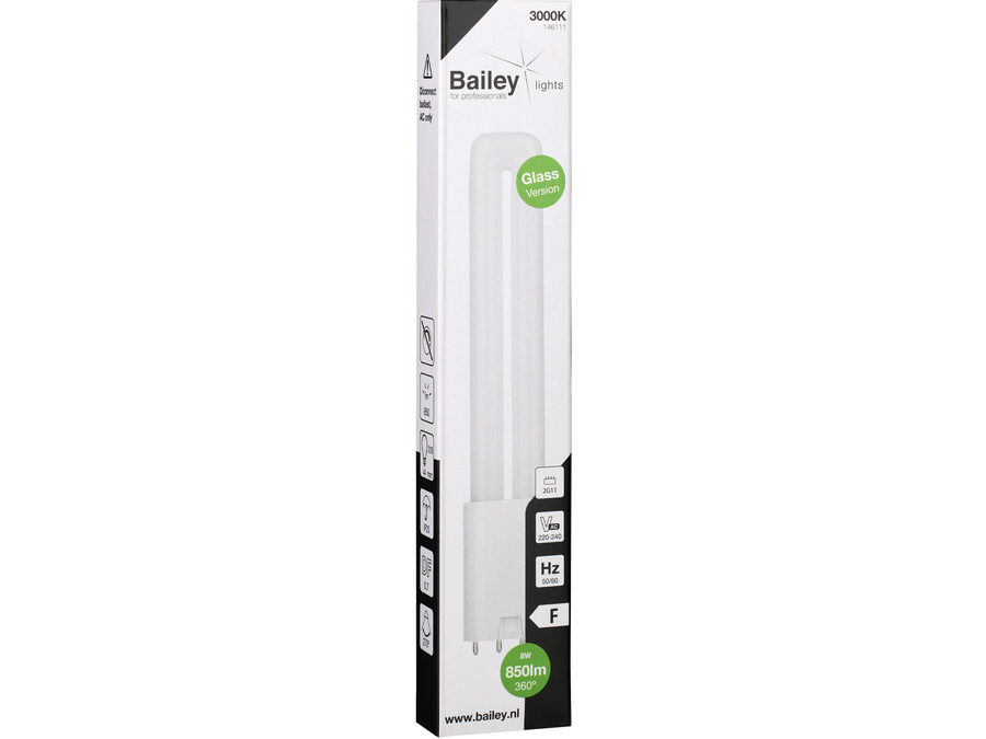 LED PL kompaktrør -  8W (18W), 2G11, AC (830)
