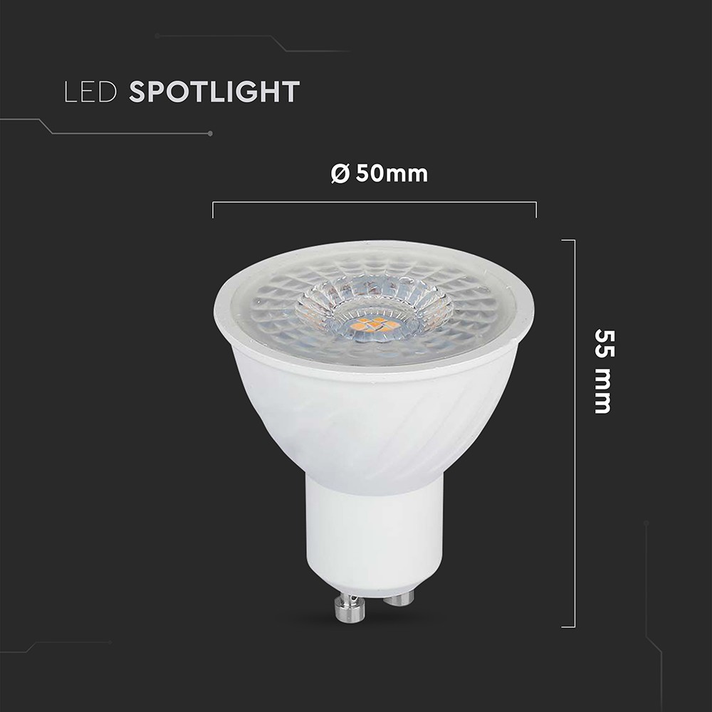6W GU10 Spotlight i plastik, 4000K, 110d, dæmpbar - Energibesparende spot med høj farvegengivelse (RA80) - 445lm