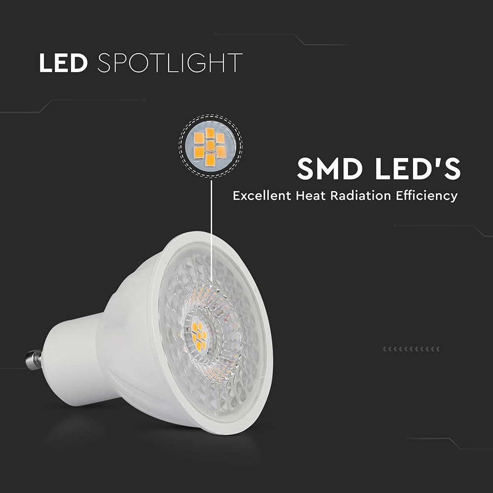 6W GU10 Spotlight i plastik, 4000K, 110d, dæmpbar - Energibesparende spot med høj farvegengivelse (RA80) - 445lm