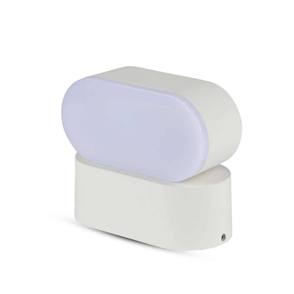 V-Tac 6W LED Hvid Væglampe - Oval, Roterbar 350 Grader, IP65 Udendørs, 230V, Inkl. Lyskilde