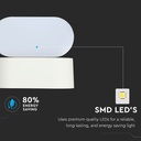 V-Tac 6W LED Hvid Væglampe - Oval, Roterbar 350 Grader, IP65 Udendørs, 230V, Inkl. Lyskilde