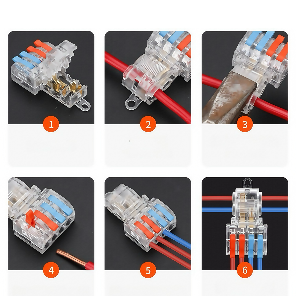Skrueløs T samlemuffe - 2 til 8 ledere, 250V, 32A - godkendt til professionel brug