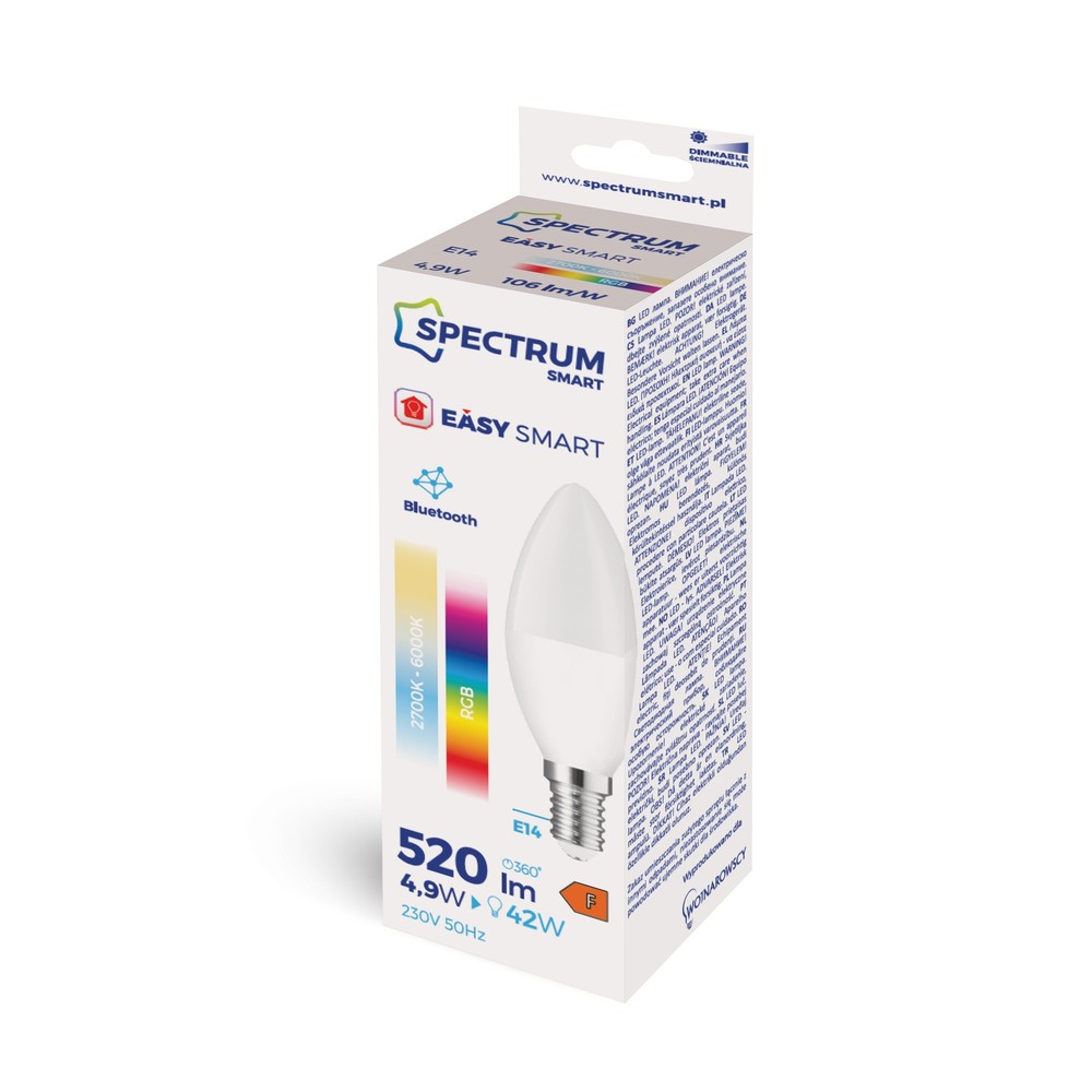 LED kertepære 4,9W E14 RGBW+CCT+DIM, Spectrum, Smart Easy - 230V, 520lm, RA80, Btm