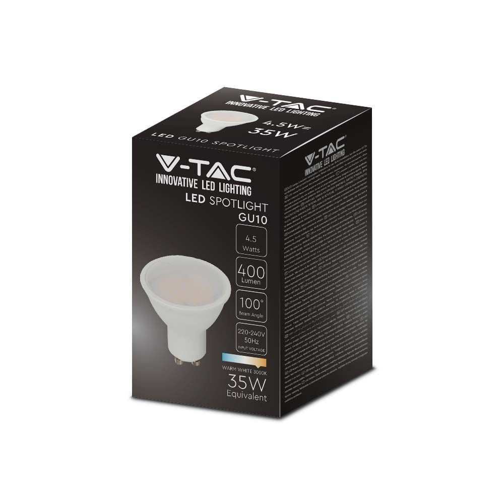 V-Tac 4,5W LED spotlampe - Erstatter 35W - 230V - GU10 fatning - 400lm - RA80