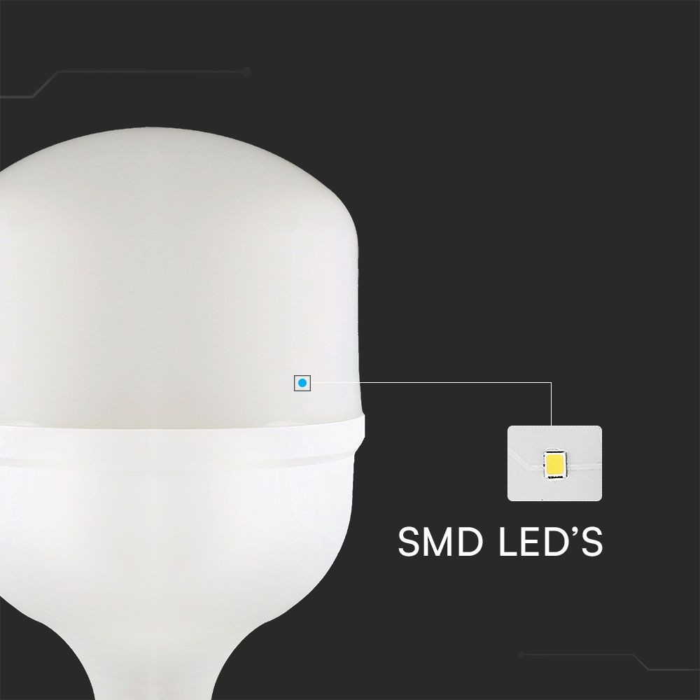 T140 LED Pære 50W E27 - 6500K, med E40 Ring, Plastik - Kraftig og energieffektiv LED-pære til store fatninger