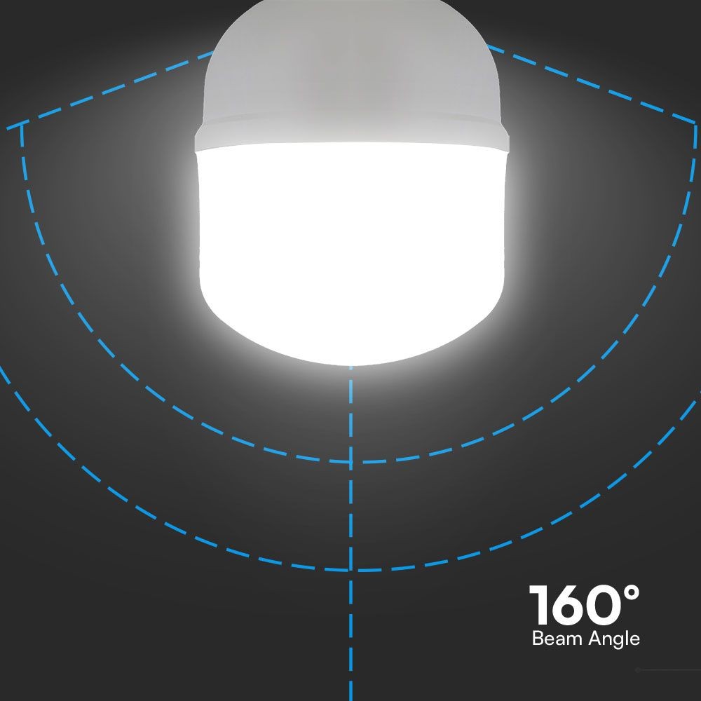 T140 LED Pære 50W E27 - 6500K, med E40 Ring, Plastik - Kraftig og energieffektiv LED-pære til store fatninger