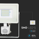 20W LED projektør med Samsung chip, PIR sensor og 3000K varm hvidt lys i hvidt hus - ideel til udendørs belysning