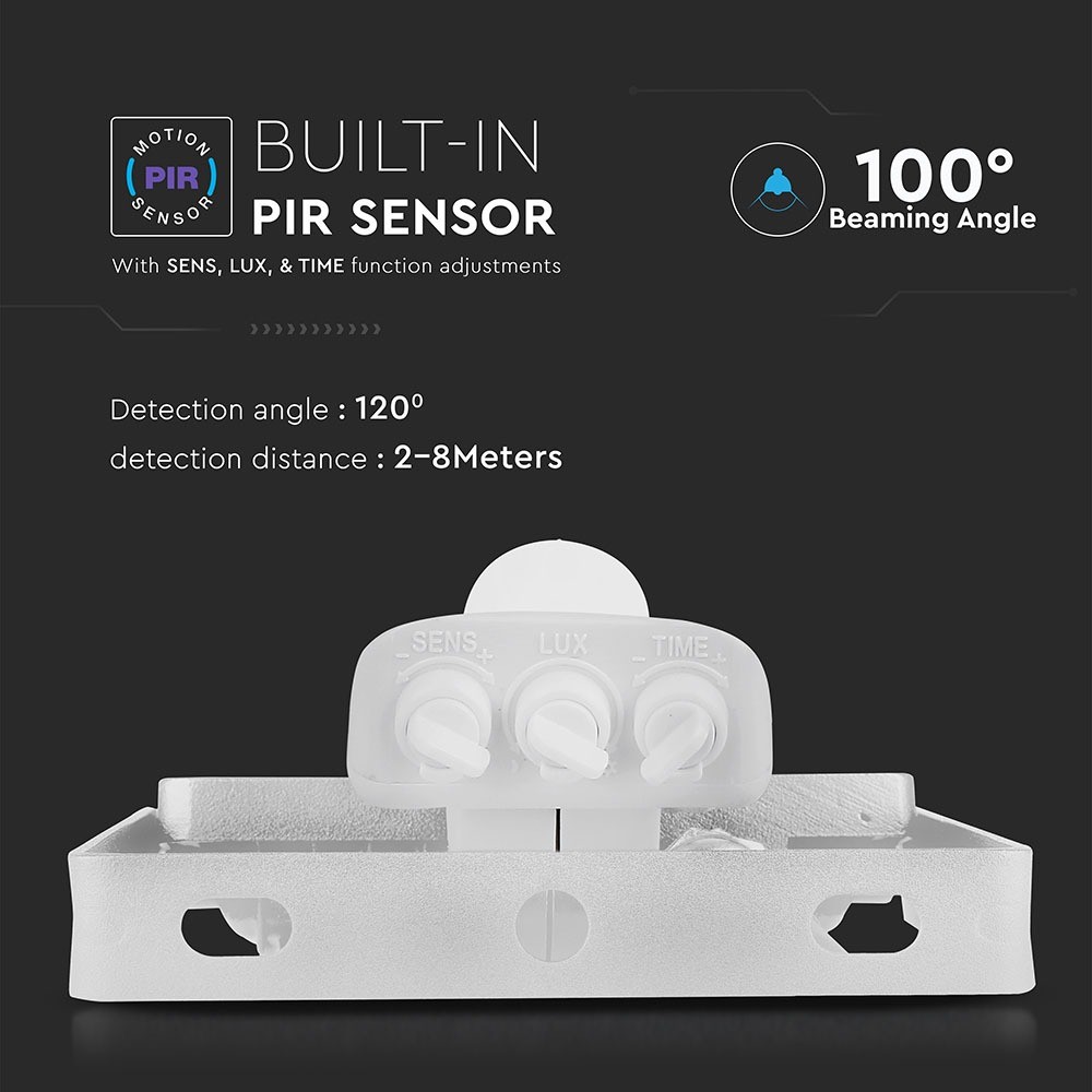 PIR-sensor projektør 50W med Samsung chip, 3000K, hvid hus - Professionel belysning til udendørs brug