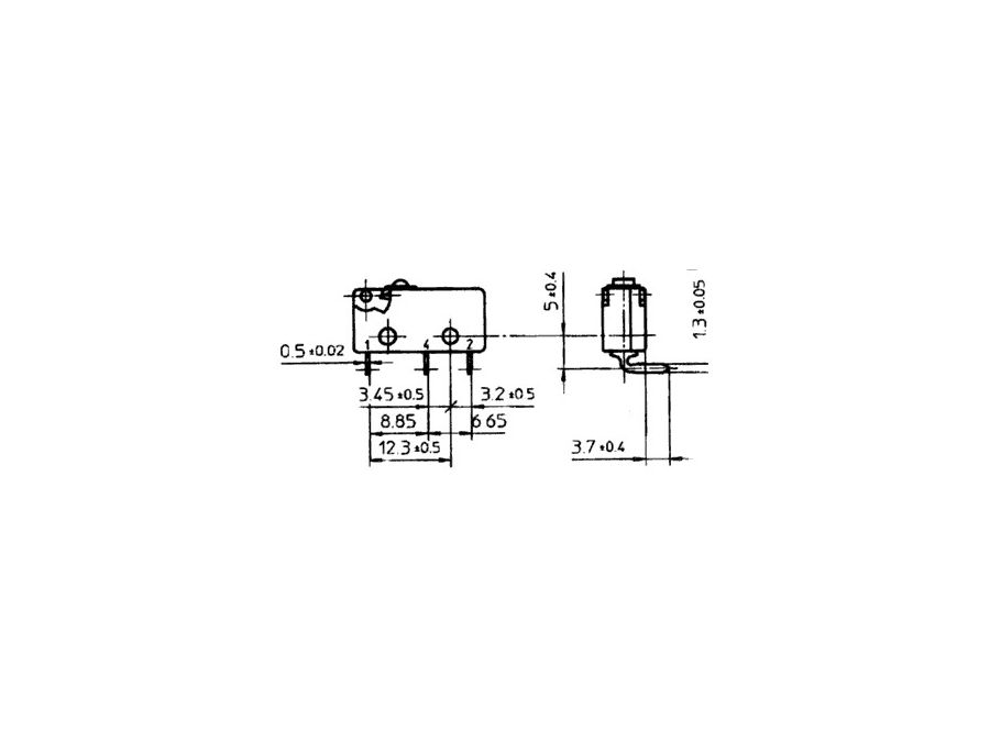 Mikroswitch u. arm - 5A/250V, ON-(ON) SPDT