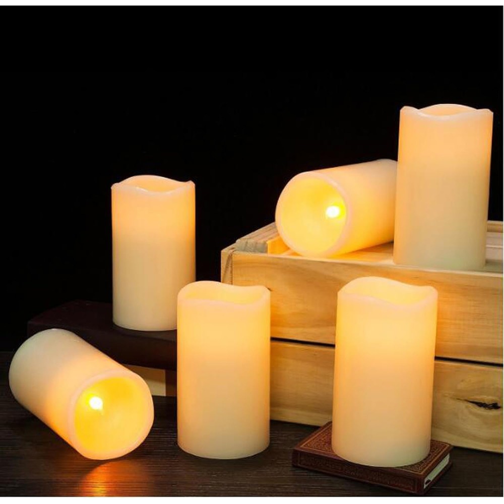 9-pak LED Udendørs bloklys med fjernbetjening, batteri og timerfunktion - Ø5,5cm Højde: 13/15/17,5cm, trådløs og vandtæt