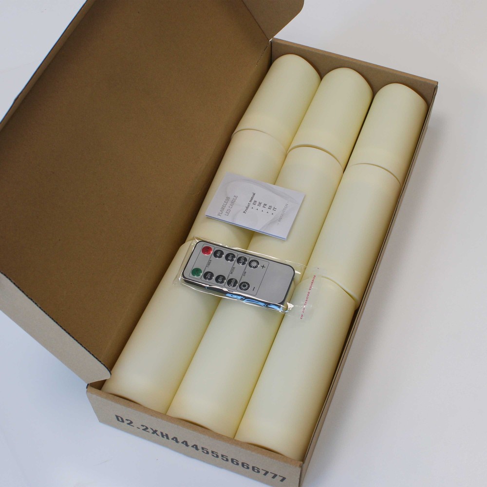 9-pak LED Udendørs bloklys med fjernbetjening, batteri og timerfunktion - Ø5,5cm Højde: 13/15/17,5cm, trådløs og vandtæt