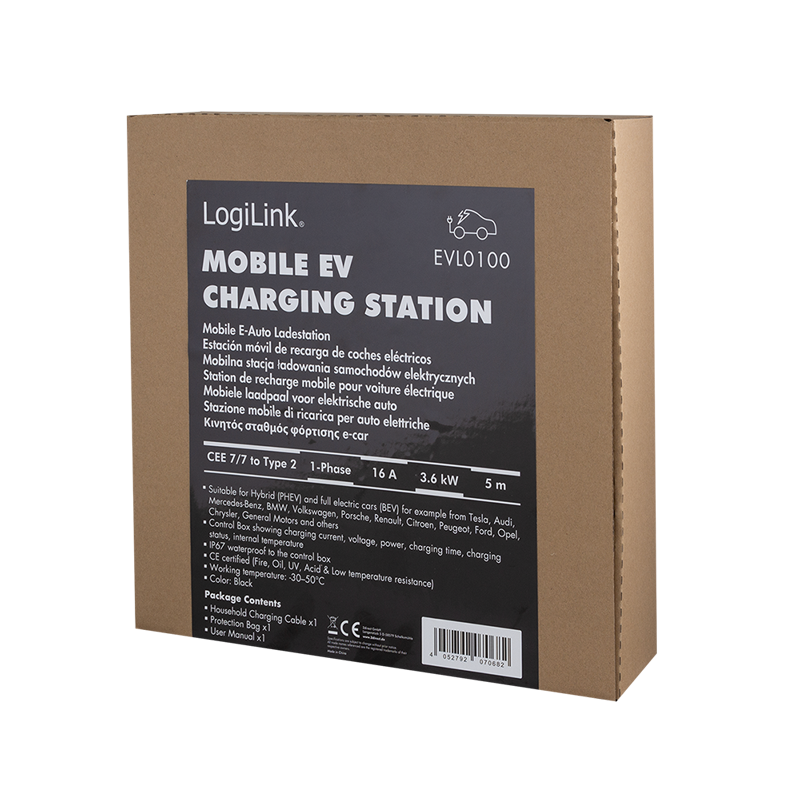 Mobil EV ladestation, CEE 7/7 til Type 2 - 3,7kW