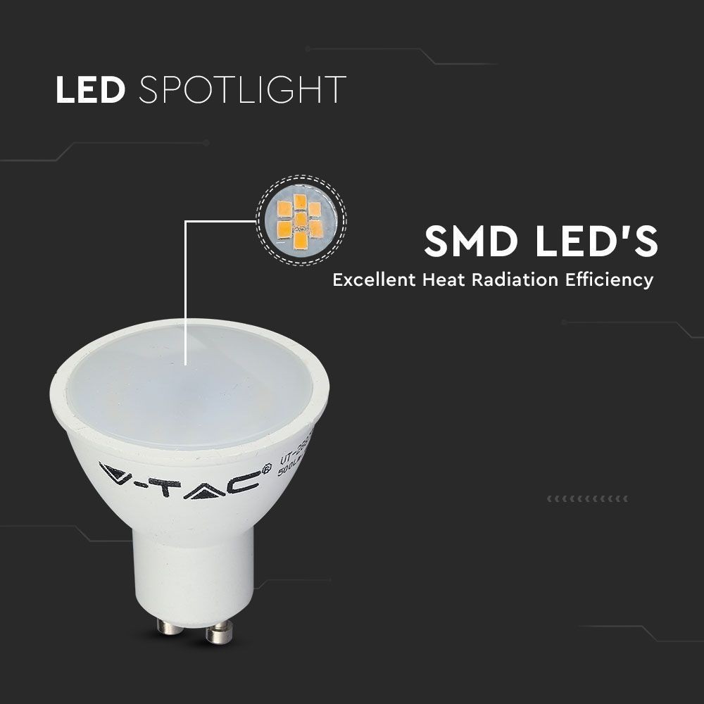 V-Tac 4,5W LED spotlampe - Erstatter 35W - 230V - GU10 fatning - 400lm - RA80