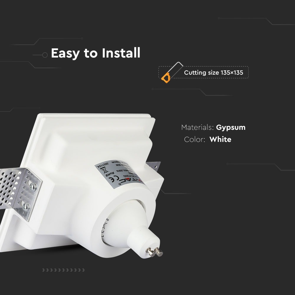 Hvid kvadratisk GU10 Gips Lampe til loftmontering - Moderne design til dit hjem!