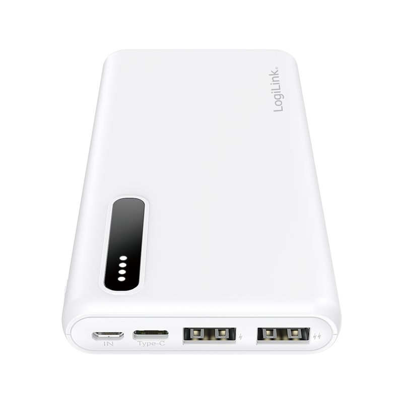 Powerbank m. LED indikator - 8000mAh, LiPo, 2xUSB-A, Hvid