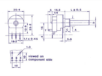 Potmeter - 10kOhm lin. m. kontakt (Ø6mm)