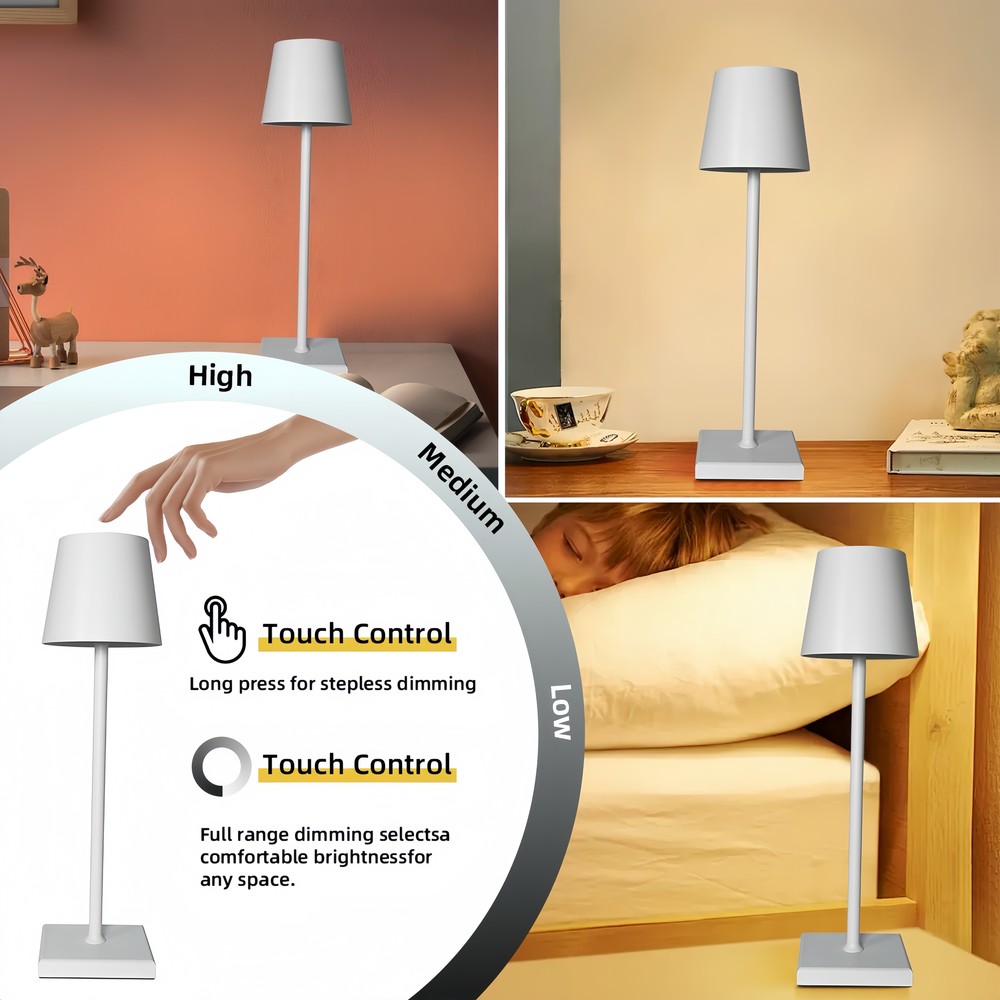 Candela LED bordlampe med trådløs opladning - Hvid, IP54, touch dæmpbar, inde/udendørs