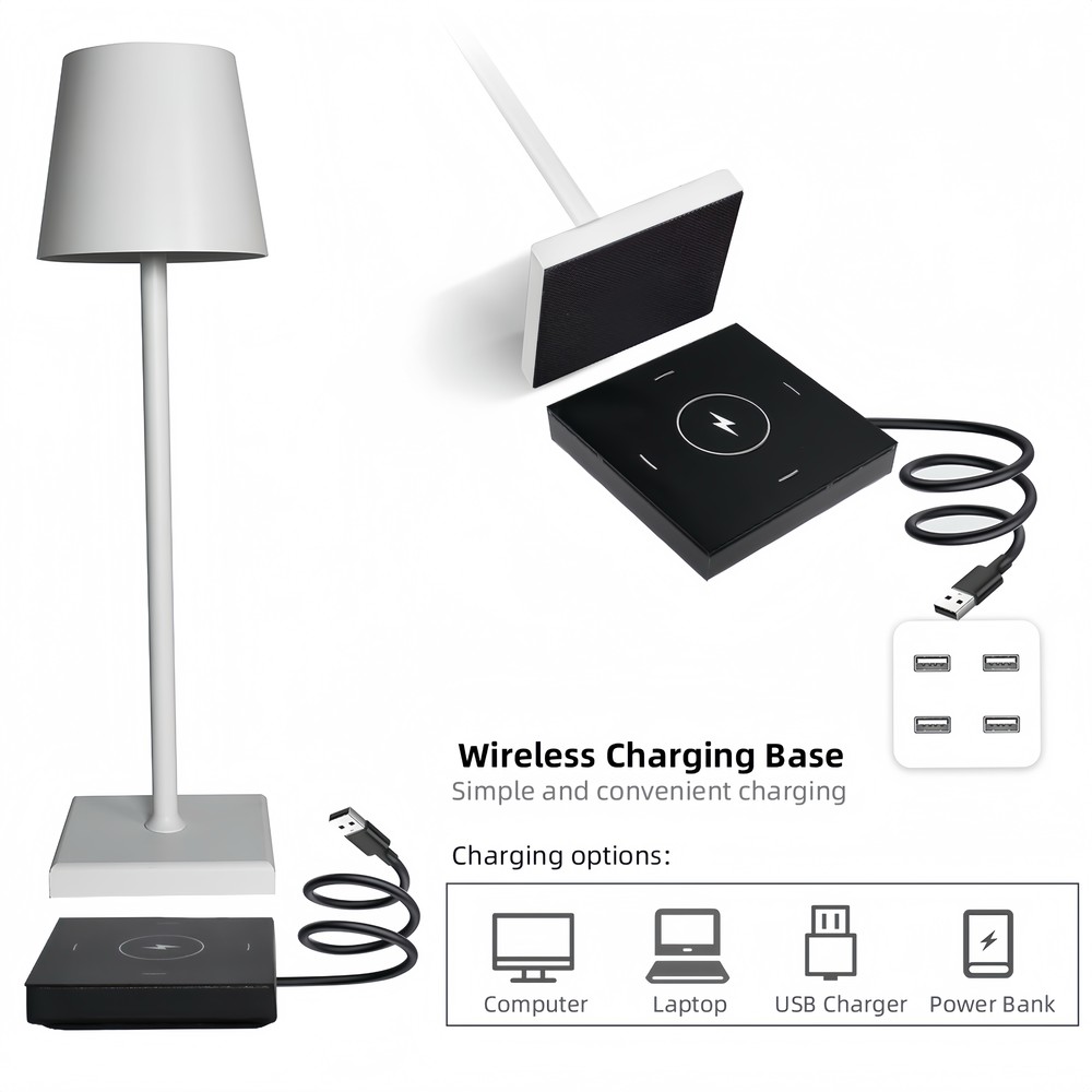 Candela LED bordlampe med trådløs opladning - Hvid, IP54, touch dæmpbar, inde/udendørs