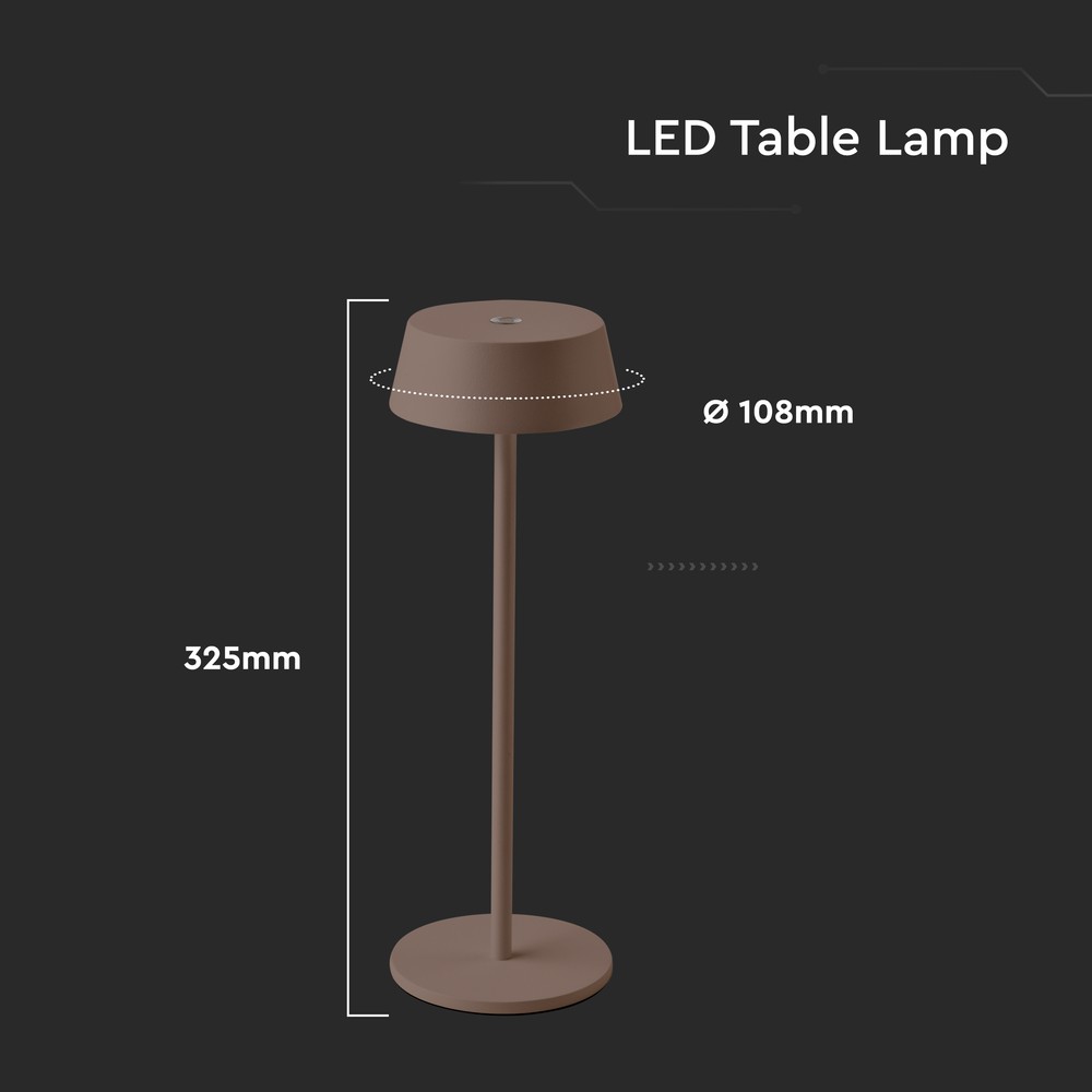 LED bordlampe 2W i Corten-finish med varm hvidt lys (3000K) og beskyttelse mod vandstænk (IP54)