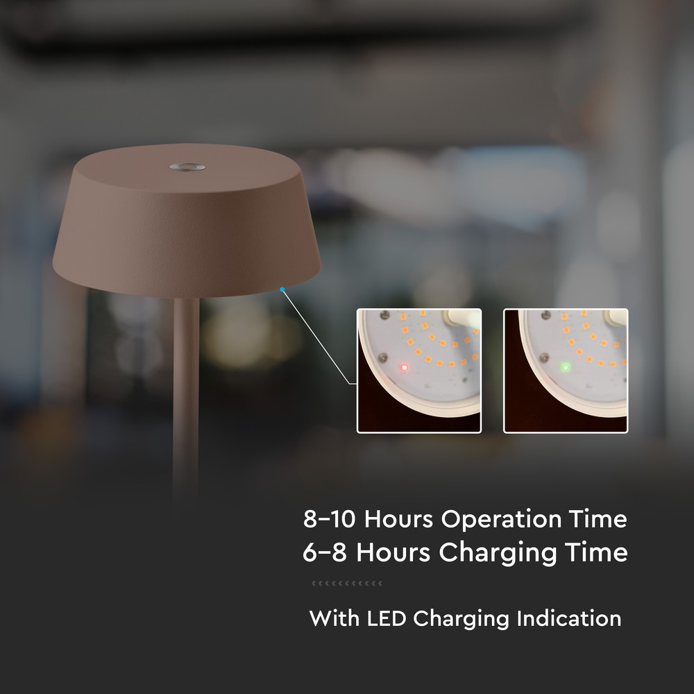 LED bordlampe 2W i Corten-finish med varm hvidt lys (3000K) og beskyttelse mod vandstænk (IP54)