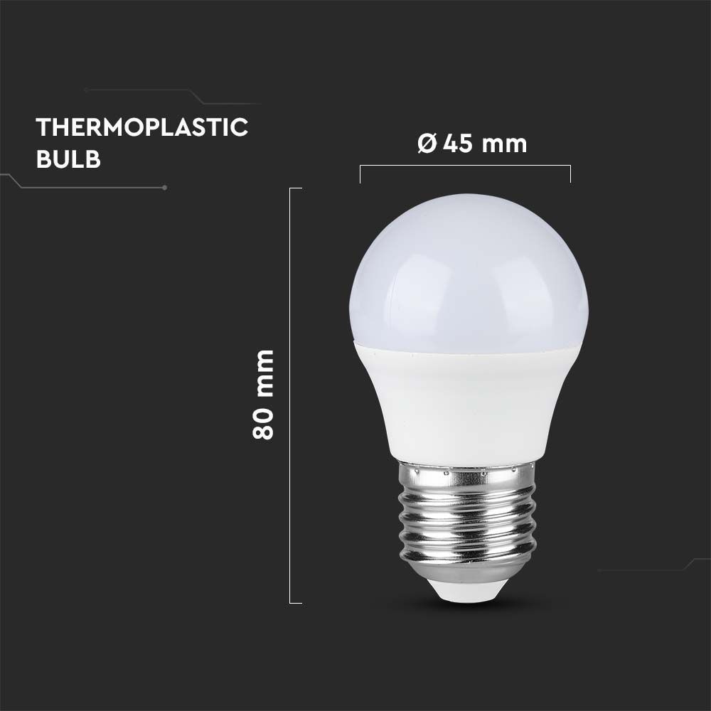 4.5W Plastik Pære E27 - G45, 3000K, 470lm, RA80 - Energibesparende LED lyspære til stor fatning E27, varmhvidt lys