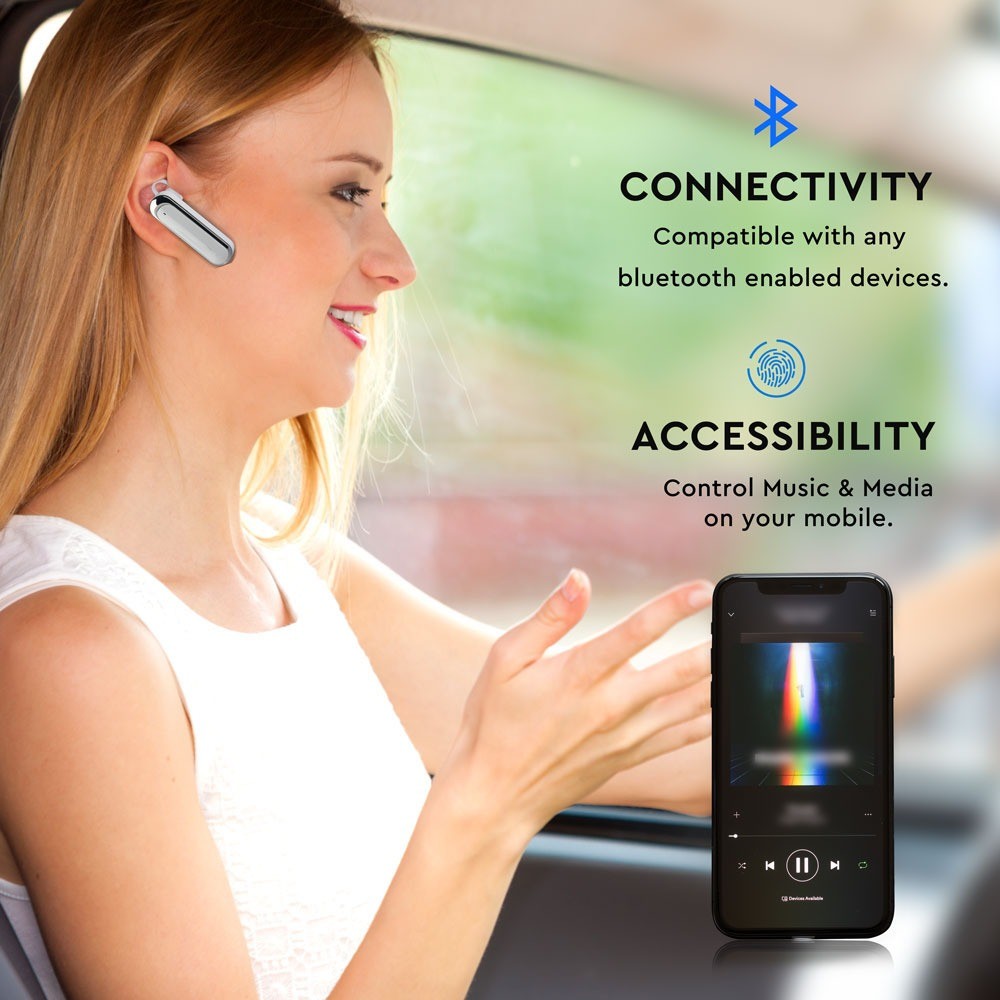 Bluetooth headset med 170mAh batteri og hvid farve