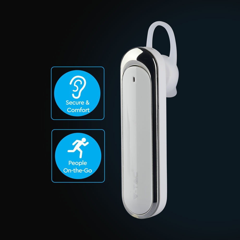 Bluetooth headset med 170mAh batteri og hvid farve