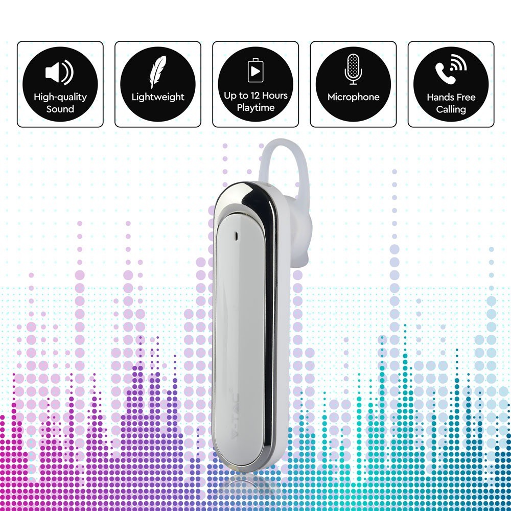 Bluetooth headset med 170mAh batteri og hvid farve