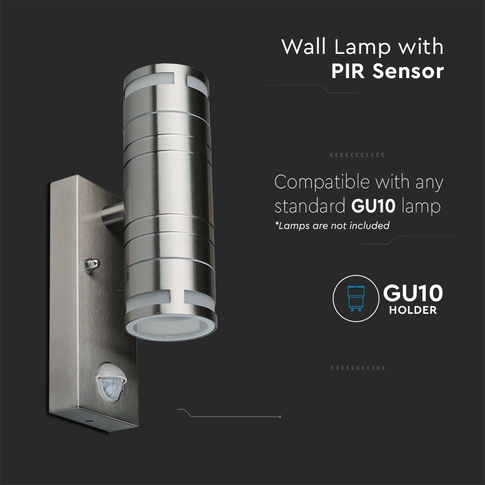 Glas væglampe med sensor GU10 rustfrit stål hus (H:21,5 cm) - 2-vejs, IP44