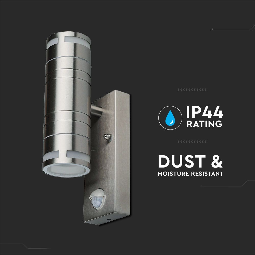 Glas væglampe med sensor GU10 rustfrit stål hus (H:21,5 cm) - 2-vejs, IP44