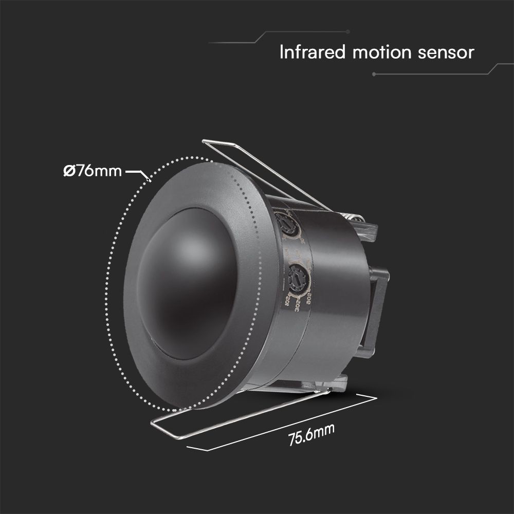 PIR loftsensor - helsort, maks. 500W LED, V-Tac Pro serie, 5 års producentgaranti