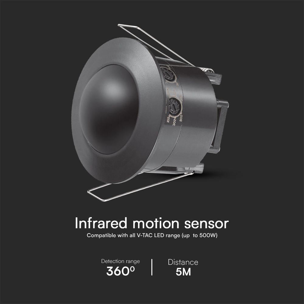 PIR loftsensor - helsort, maks. 500W LED, V-Tac Pro serie, 5 års producentgaranti