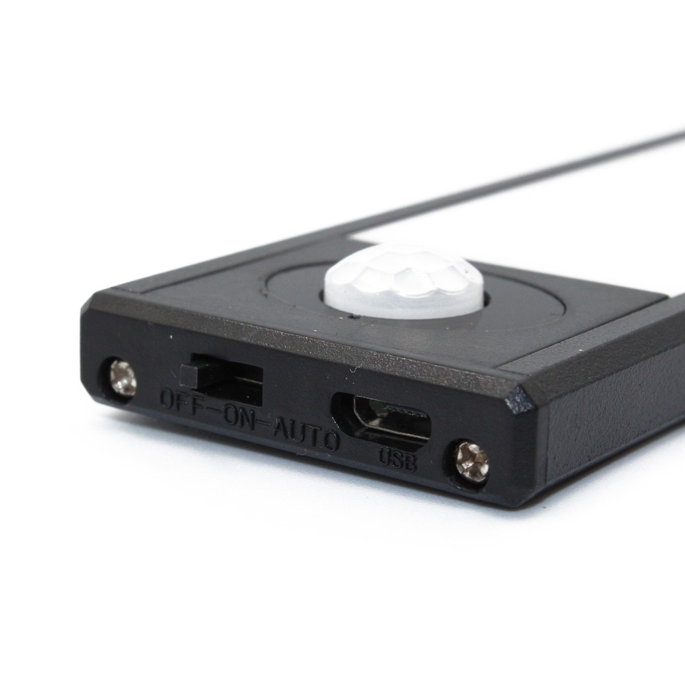 Sort Batteridrevet Skabsbelysning med PIR Sensor, Genopladelig - 40cm, 2W, 5V USB Input, 160lm, RA80, Flicker Free
