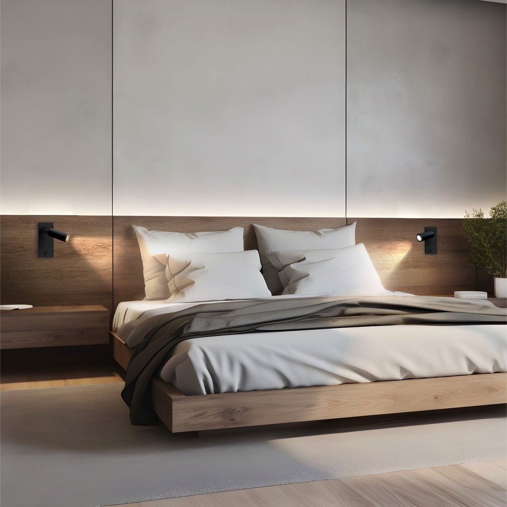 Madara Slim Væglampe Uden Lyskilde - Sort, IP20, 230V, Bryder, 38x95 + Base140x60x25