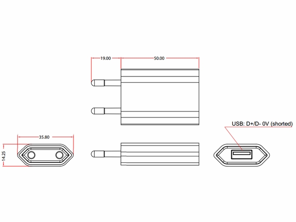 Netadapter - 100-240V til 5Vdc / 1A USB hun, Slim, Sort