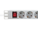 19" El-rackpanel - 9 x CEE7/3 hun, ON/OFF kontakt, Grå (2m)