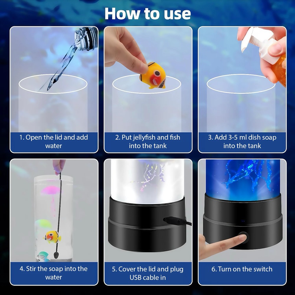 Jellyfish RGB lampe - 25cm høj, Ø9 cm, 2W effekt - perfekt til børn og barnlige sjæle