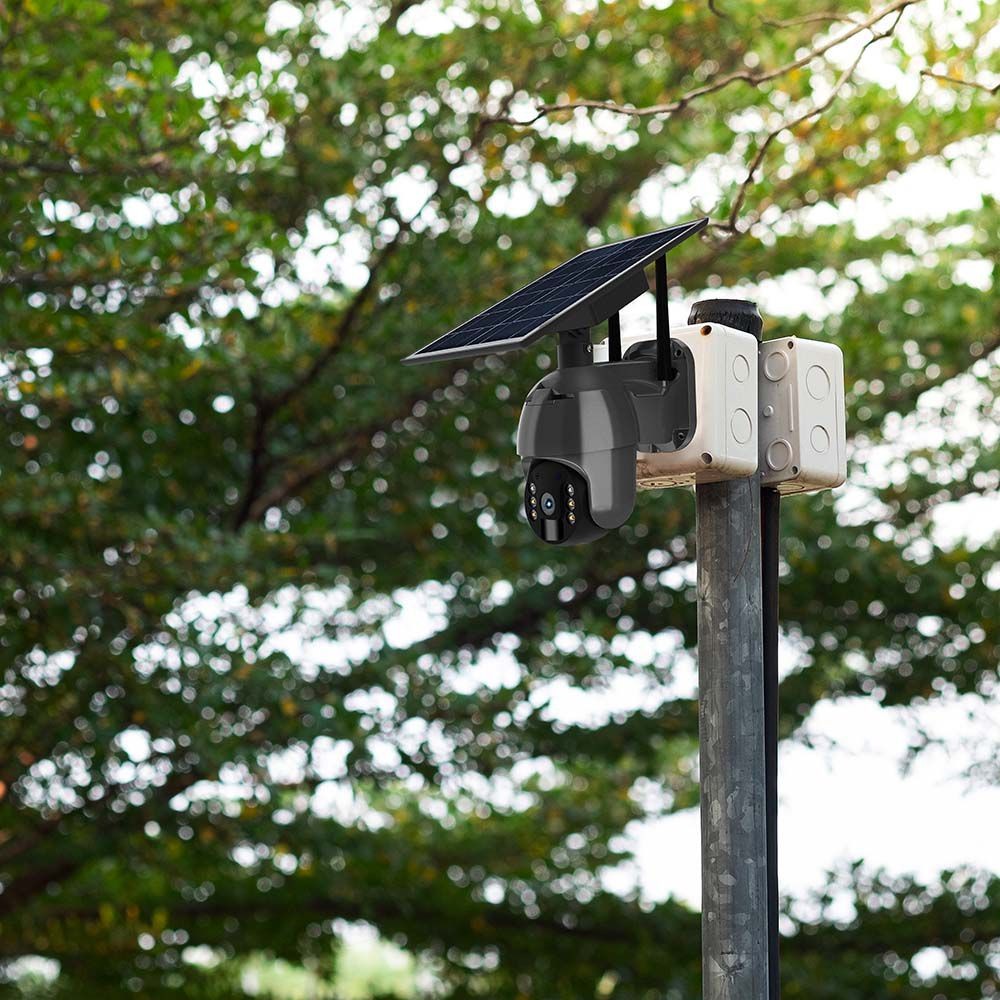 Trådløs HD Smart Solar Energi PTZ Kamera med Sensor i Sort til Hjemmet