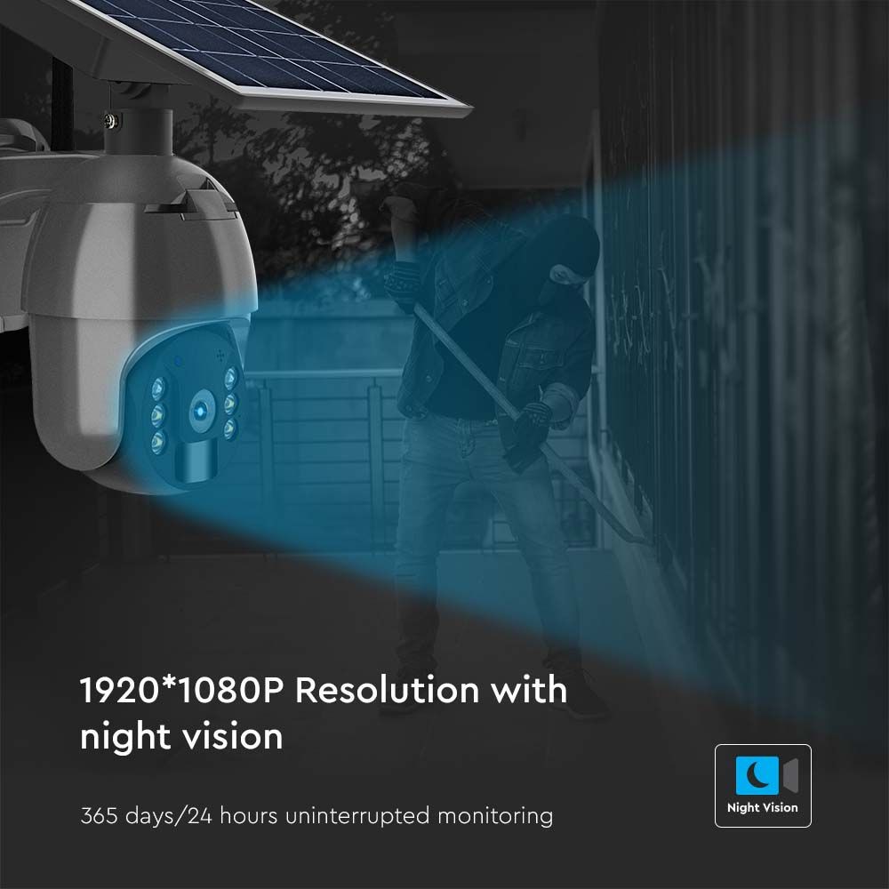 Trådløs HD Smart Solar Energi PTZ Kamera med Sensor i Sort til Hjemmet