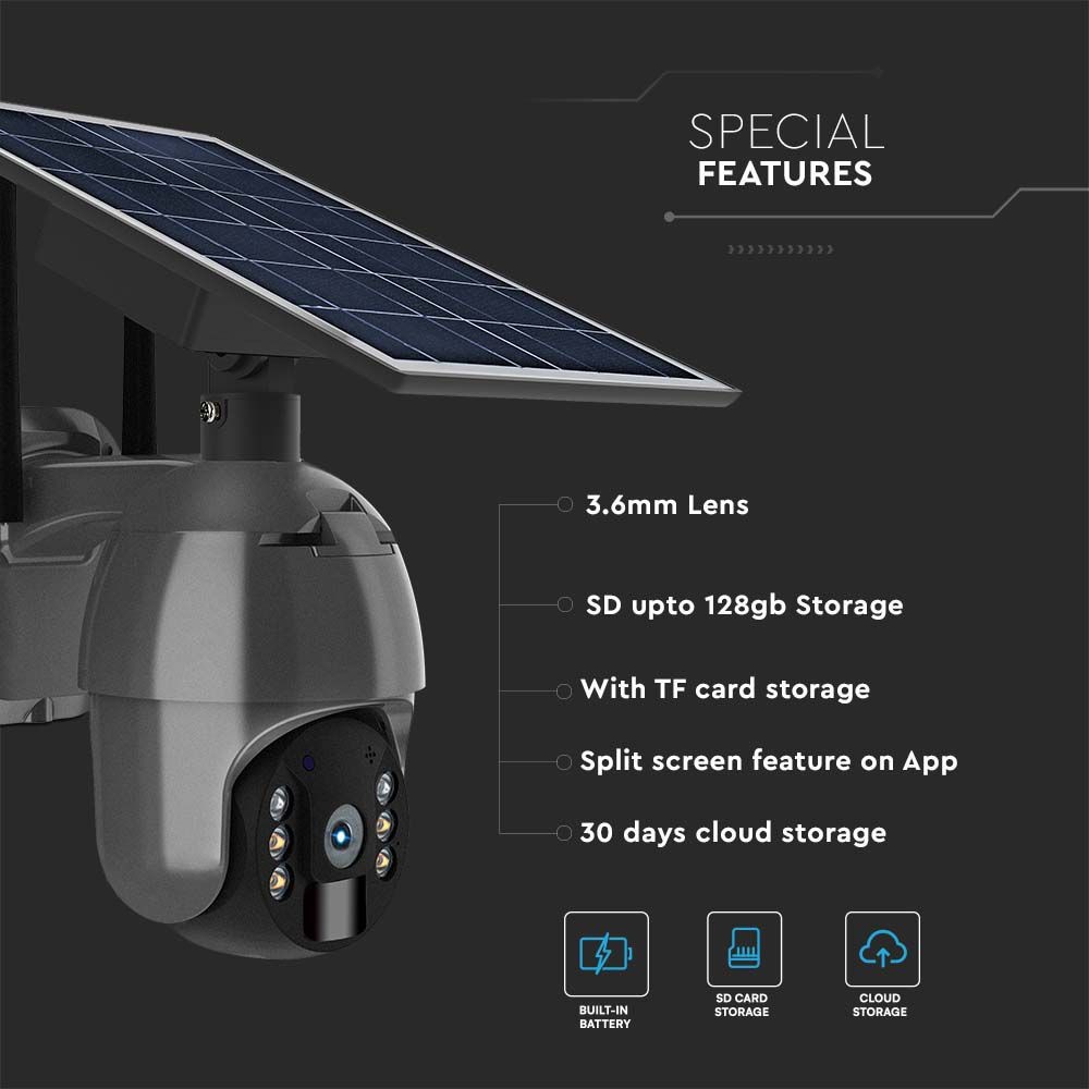 Trådløs HD Smart Solar Energi PTZ Kamera med Sensor i Sort til Hjemmet