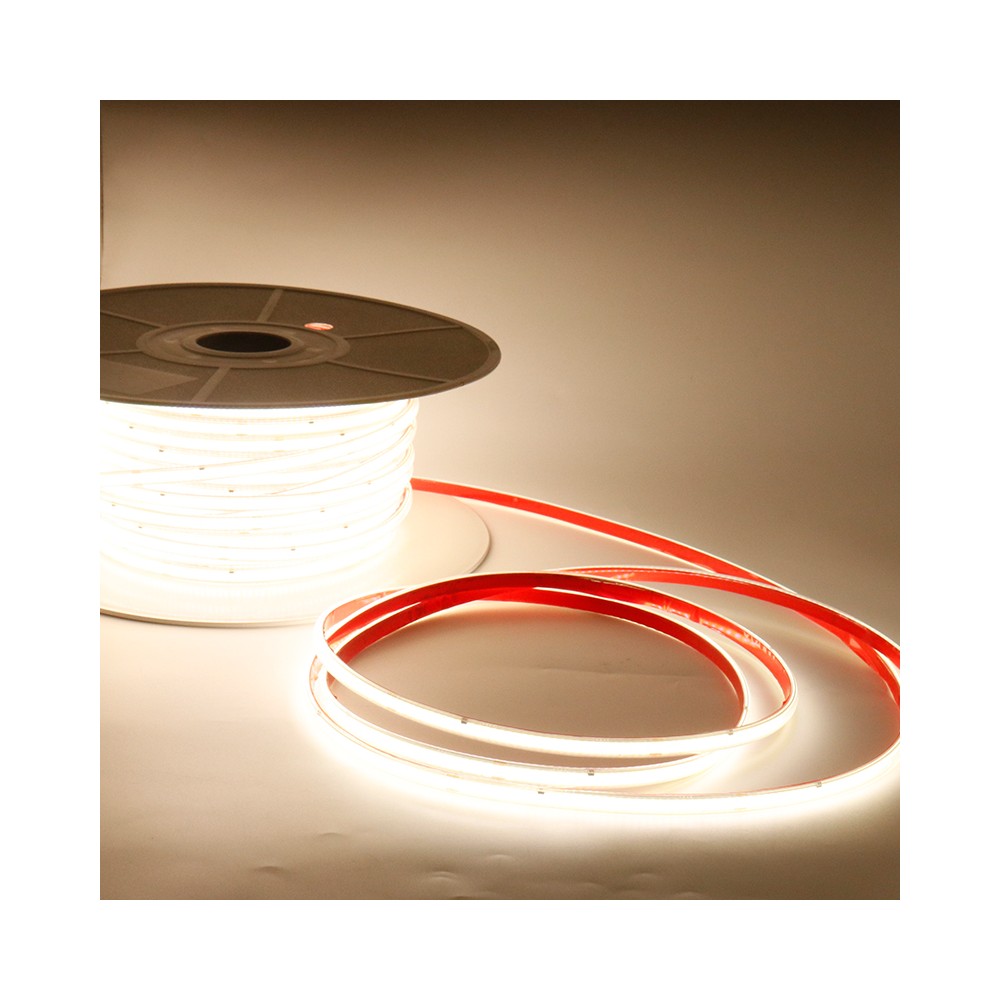 Vandtæt slim COB strip med 296 LED, 10W/m, IP67, 230V, tape bagpå - 5 meter