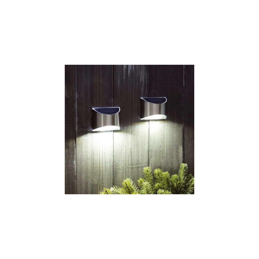 MIVO Solcelle væglampe LED - Sølv, udendørs væg-effekt, 2 stk.